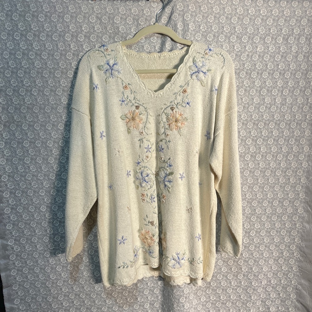 Vintage Cream Embroidered Sweater